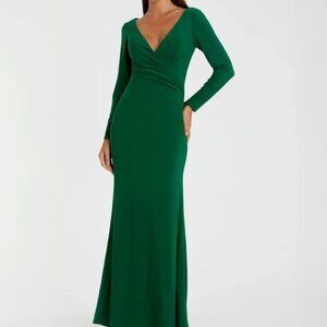 Ieena for Mac Duggal Long Sleeve Ruched Green Dress - Flawed